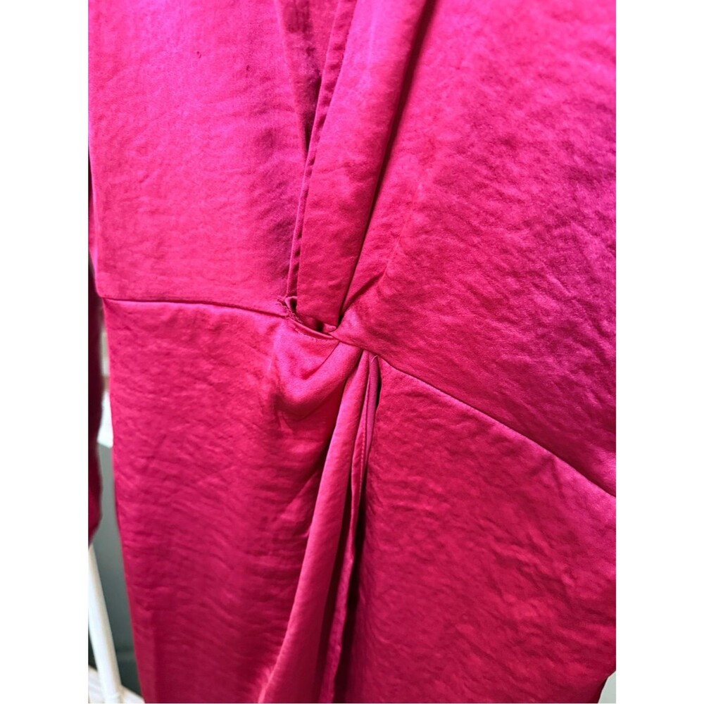 Mila Mae Twist Front Long Sleeve Satin Midi Shirtdress in Wine M - Picture 5 of 12